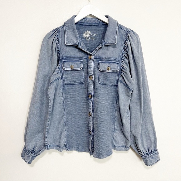 BOGO! Anthropologie Pilcro Chambray Denim Sweatshirt Buttondown Jacket XXS - Picture 3 of 12